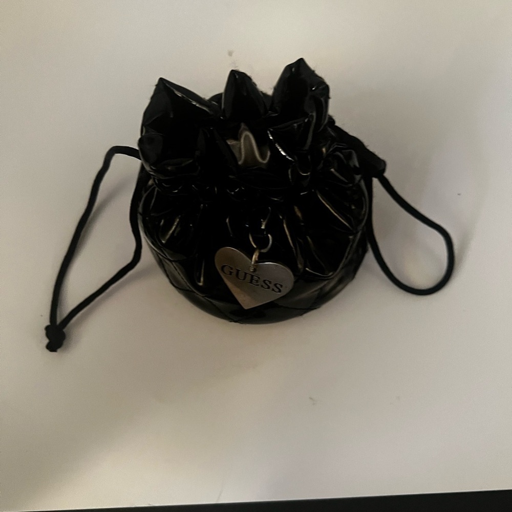 Guess Glossy Black Pouch with Heart Charm - Picture 4 of 6